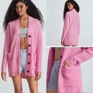 Everlane Alpaca Pink Oversized Long Button Cardigan Sweater, size small